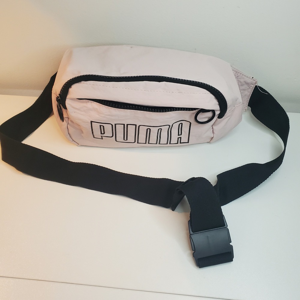 PUMA Waist Bag Fanny Pack Pale Pink Black Logo Adjustable Strap Travel Pouch